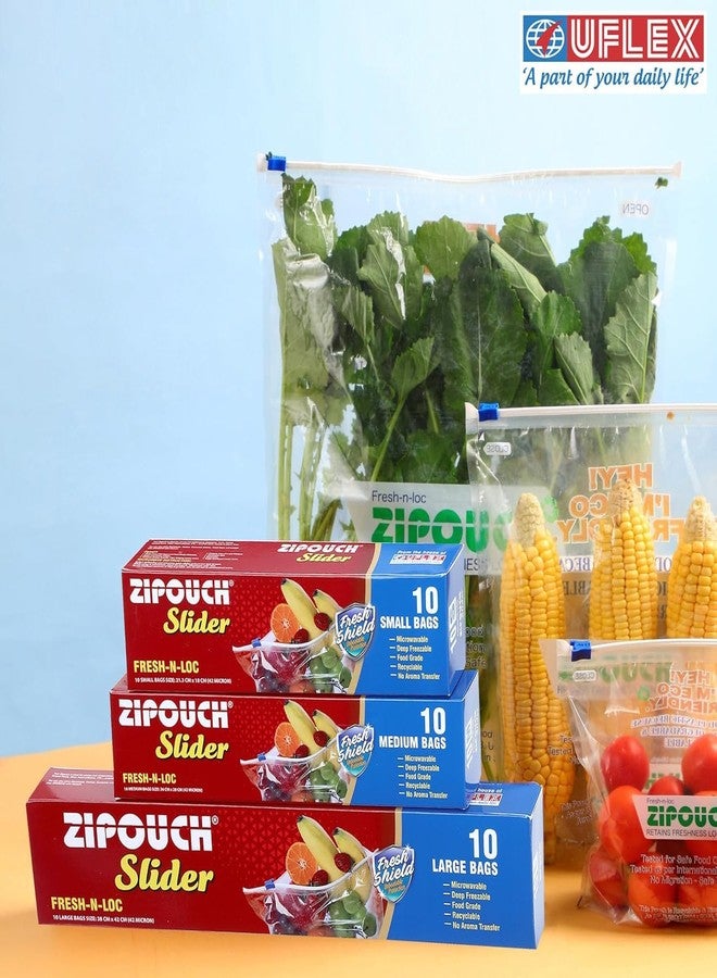 ZIPOUCH Zip Lock Bag with Slider | Combo Pack S, M & L (30 Bags, 10 Each) | Ziplock Bags for Fridge & Travel Packing | Zipper Pouch & Zip Lock Covers for Food, Vegetables & Kitchen - Image 5